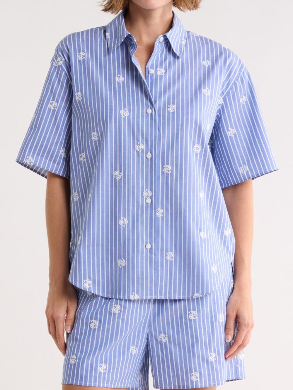 NWT RAG & BONE Ella Oversize Paisley Embroidered Button-Up Shirt Blue Sz M